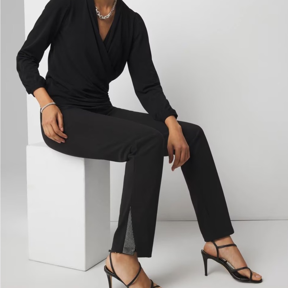 White House Black Market Black Scuba Pant with rhinestone detail at cuffs.